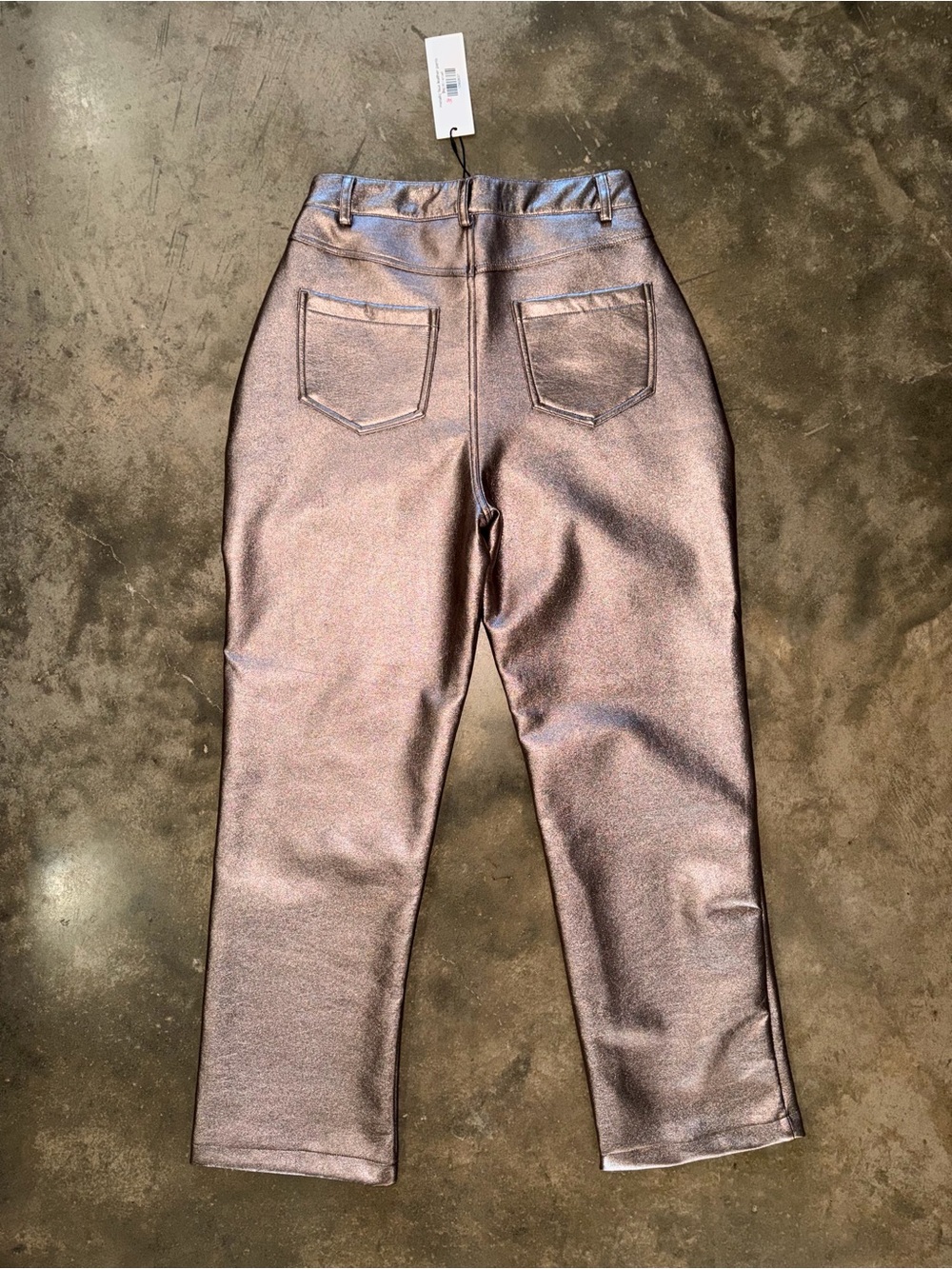 NWT Pretty Garbage Metallic Faux Leather Straight Leg Pants Rose Bronze S - Picture 2 of 12